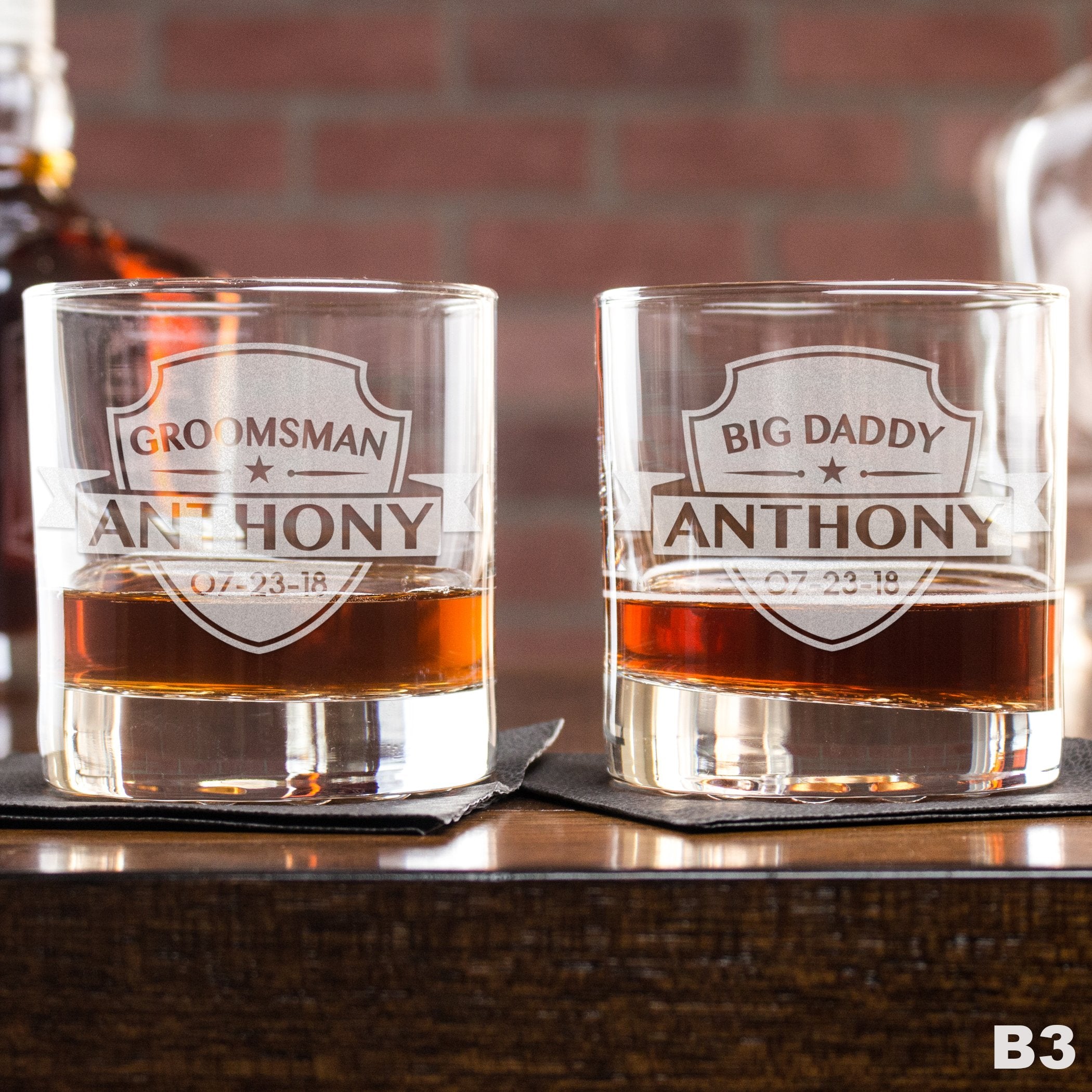 Engraved Whiskey Glasses Best Man – Design: B3