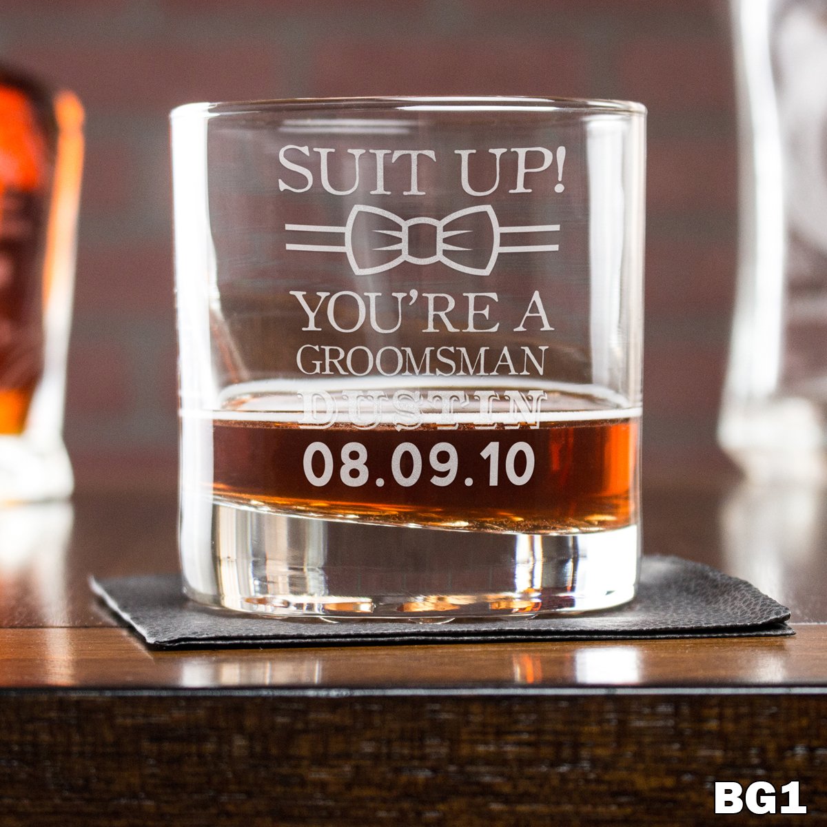 Engraved Whiskey Glasses Groomsmen – Design: BG1