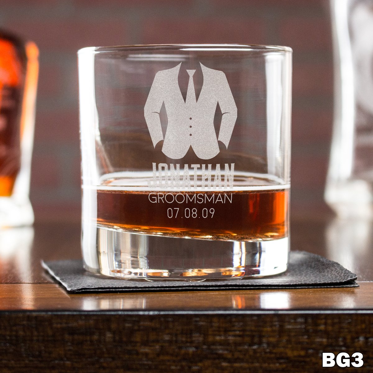 Engraved Whiskey Glasses Suit Up – Design: BG3