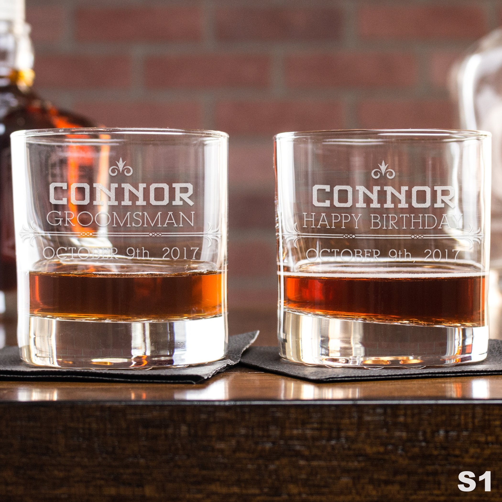 Engraved Whiskey Glasses Personalized – Design: S1