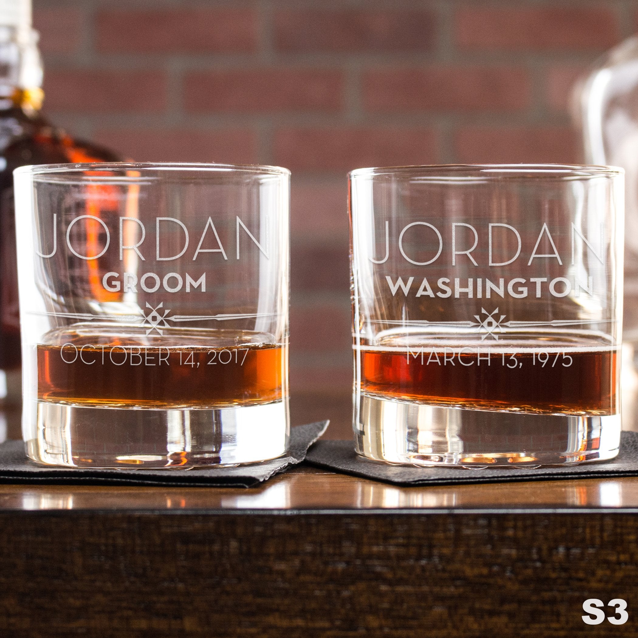 Engraved Whiskey Glasses Personalized – Design: S3
